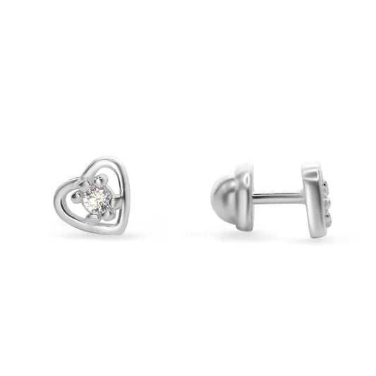 Aros de Plata Para Bebé de Tope - Corazón con Circones