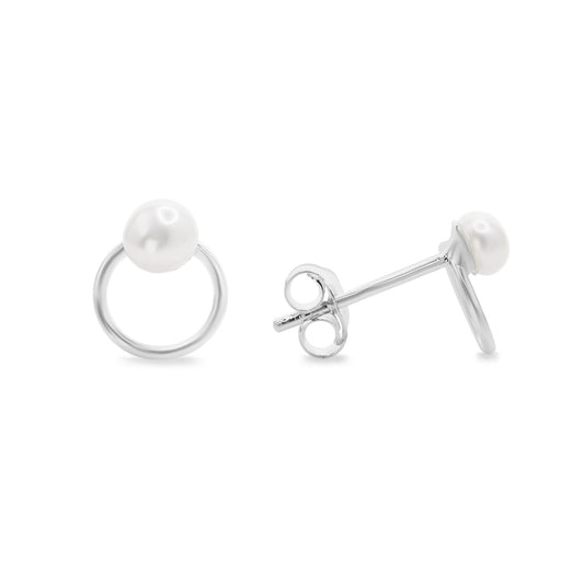 Aros de Plata Pequeña Argolla con Perla