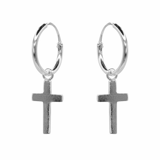 Aros de Plata Pequeñas Argollas con Cruz