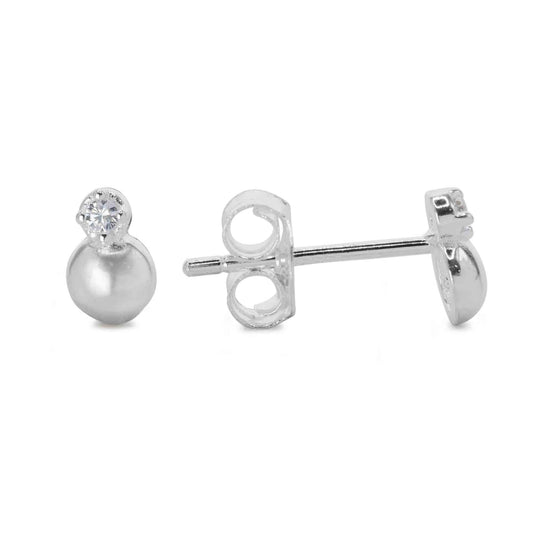 Aros de Plata 925 Pequeño Circón con Esfera Lisa