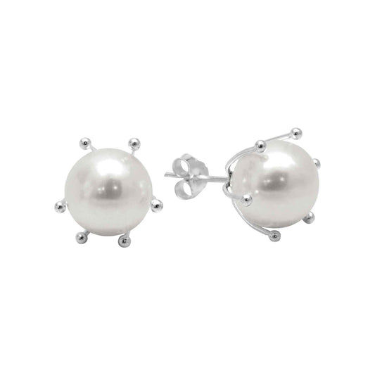 Aros de Plata 925 Perla de Imitación con Pistilo 6 mm