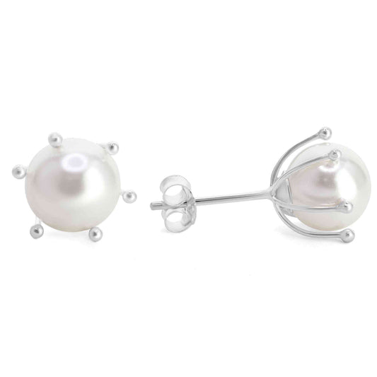 Aros de Plata 925 Perla de Imitación Pistilo 8 mm