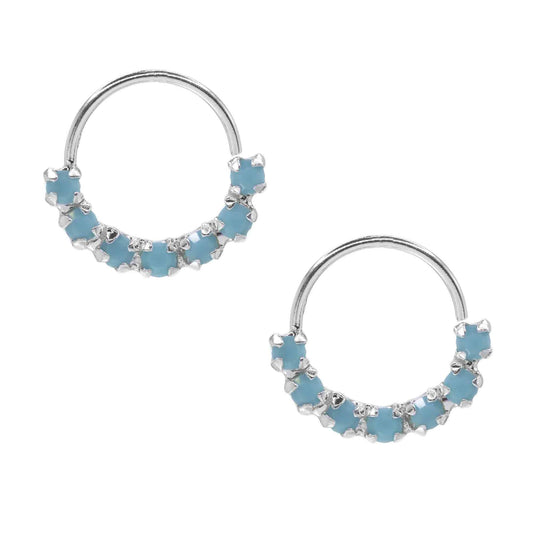 Aros de Plata Piercing Celeste 8 mm - DJOYAS
