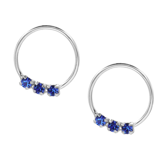 Aros de Plata Piercing con Circón Azul 10mm
