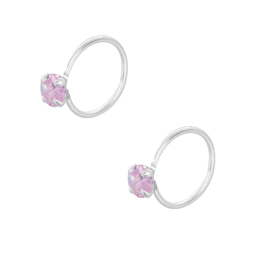 Aros de Plata Piercing con Circón Rosa 10 mm