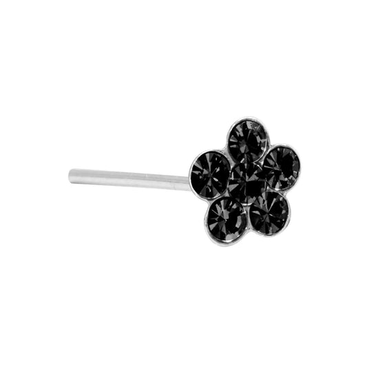 Aros de Plata Piercing de Nariz Flor Circón Negro