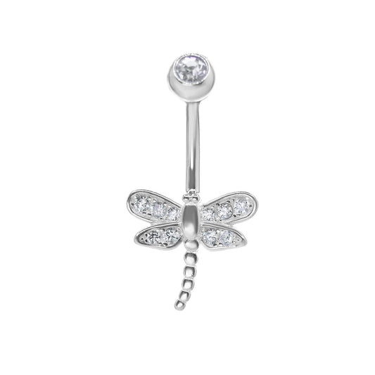 Aros de Plata Piercing de Ombligo - Libélula de Circones con Tope de Circón