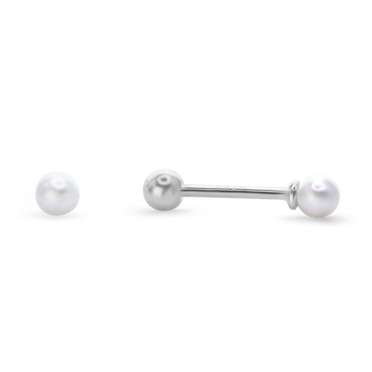 Aros de Plata Piercing de Tope con Pequeña Perla de Imitación