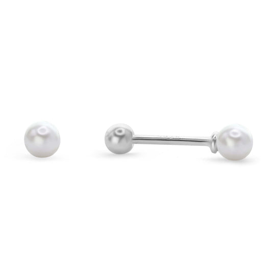 Aros de Plata Piercing de Tope con Perla 4 mm