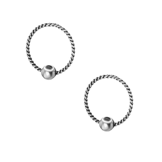 Aros de Plata Piercing - Envejecido Anudado con Esfera 10 mm
