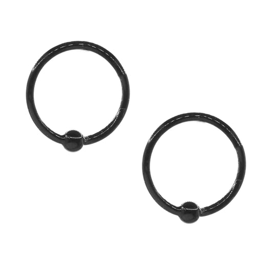 Aros de Plata Piercing Negros Esmaltados 8 mm