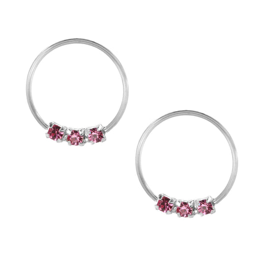 Aros de Plata Piercing Tres Circones Rosa 10 mm