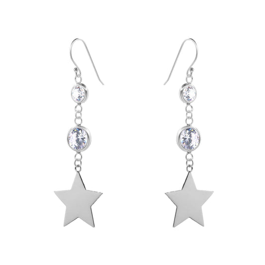 Aros de Plata 925 Placa de Estrella con Cadena y Circones