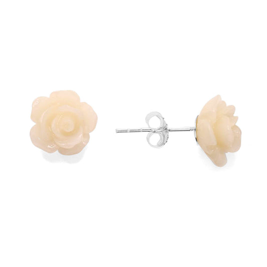 Aros de Plata Rosas Beige de Cerámica