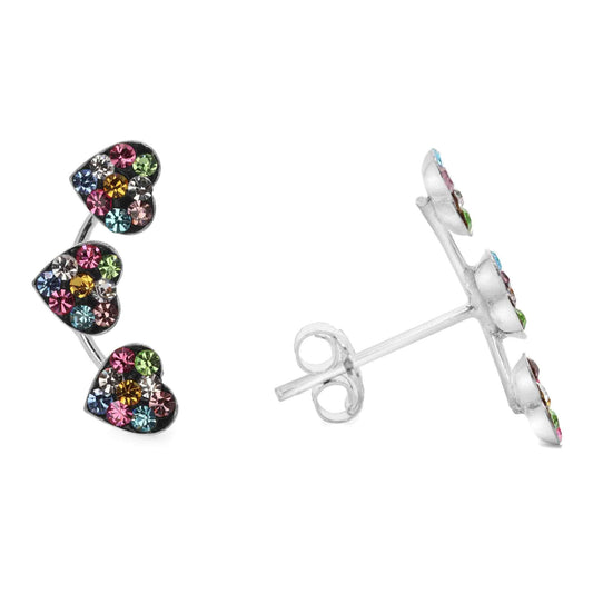 Aros de Plata Trío Corazón Strass Multicolor