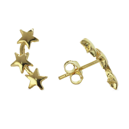 Aros de Plata Trío de Estrellas Bañadas en Oro