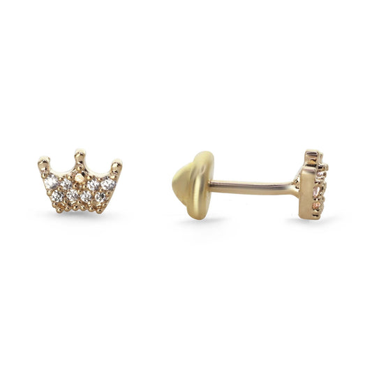 Aros Enchapado en Oro Corona con Circones con Tope
