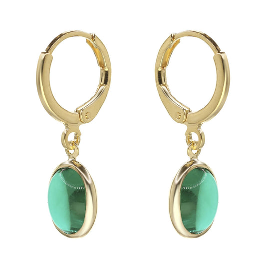 Aros Enchapado en Oro Diseño Argolla con Ovalo Verde  29 mm