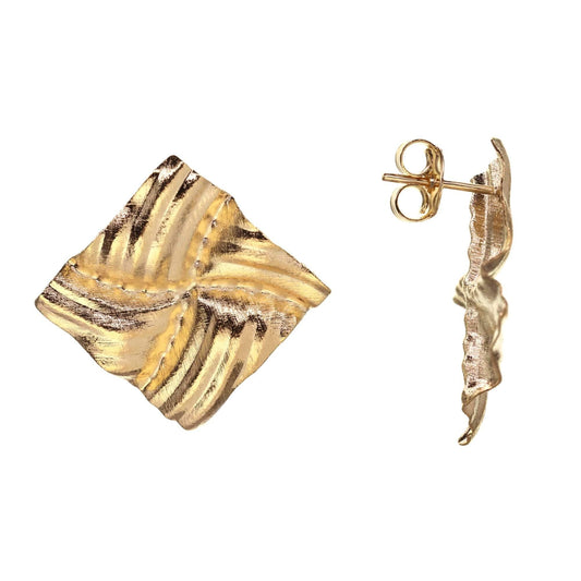 Aros Enchapado en Oro Diseño Cuadrado con Relieves