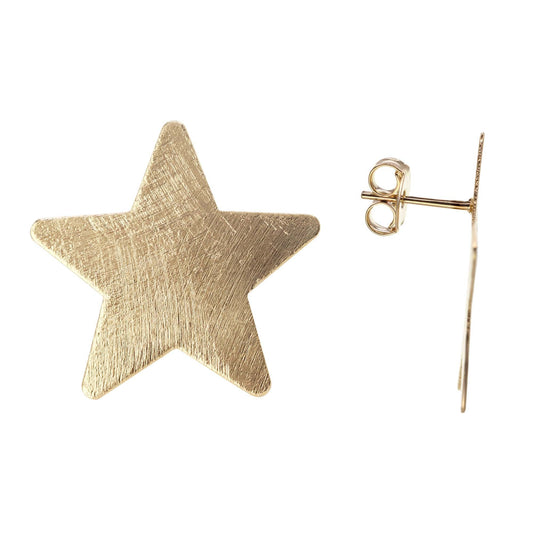 Aros Enchapado en Oro Diseño Estrella Satinada 28 mm