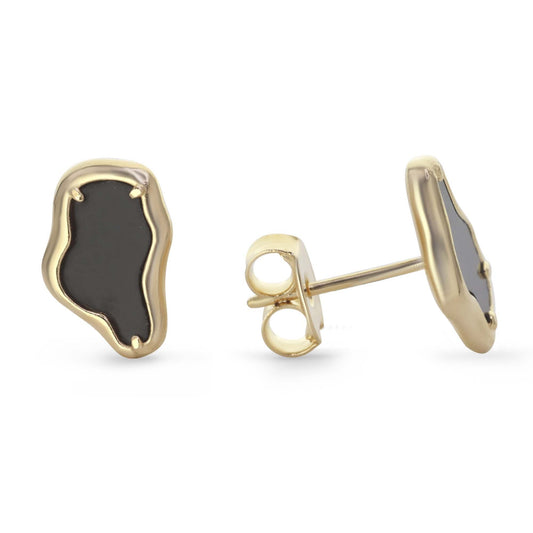 Aros Enchapado en Oro Figura Irregular Esmaltada de Color Negro