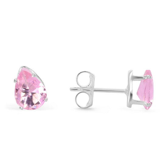 Aros Enchapado en Plata Modelo Gota de Circones Rosa 8 mm