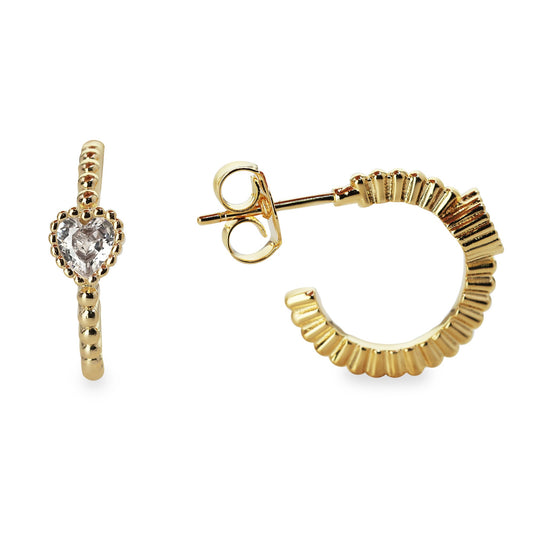 Aros Enchapados en Oro Argolla con Circón de Corazón