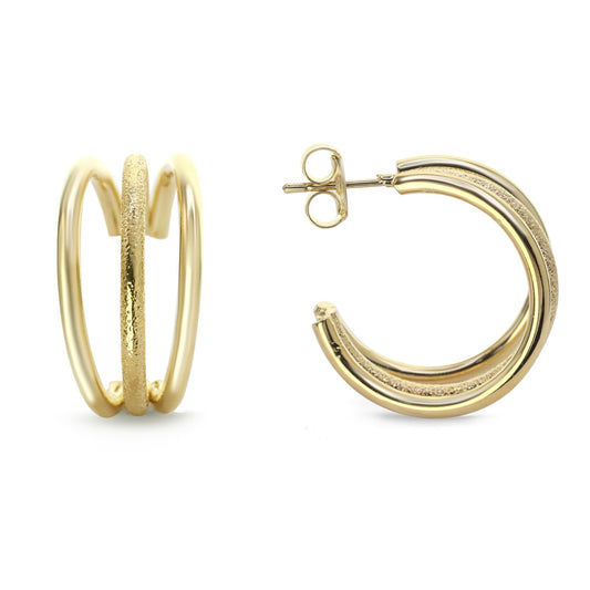 Aros Enchapados en Oro Argolla Triple Lisa y con Textura