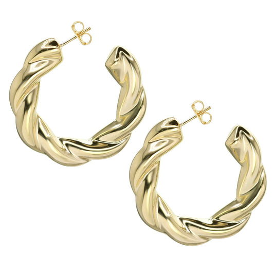Aros Enchapados en Oro Argollas Anudadas de Textura Lisa 38 mm