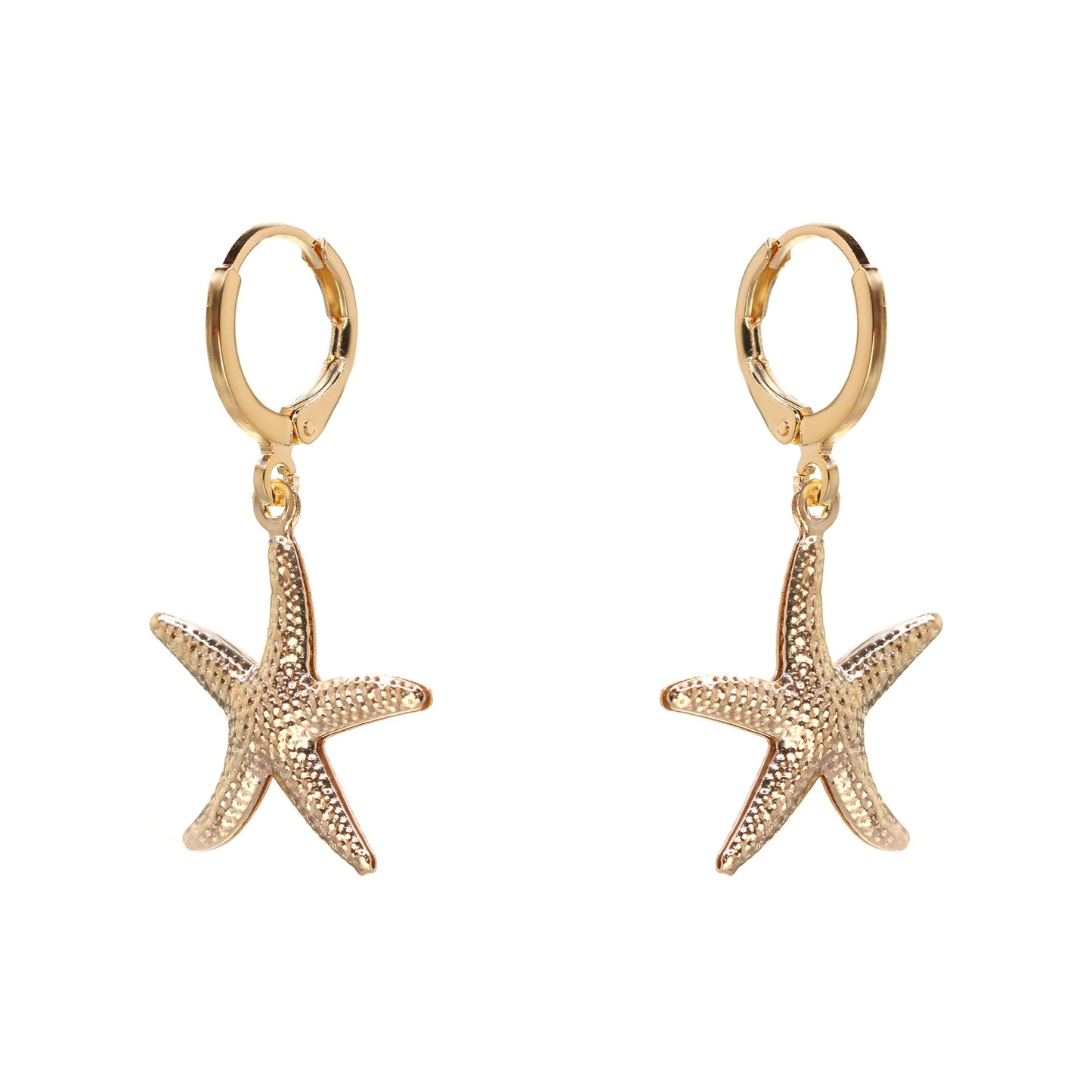 Aros Enchapados en Oro Argollas con Colgantes de Estrellas de Mar