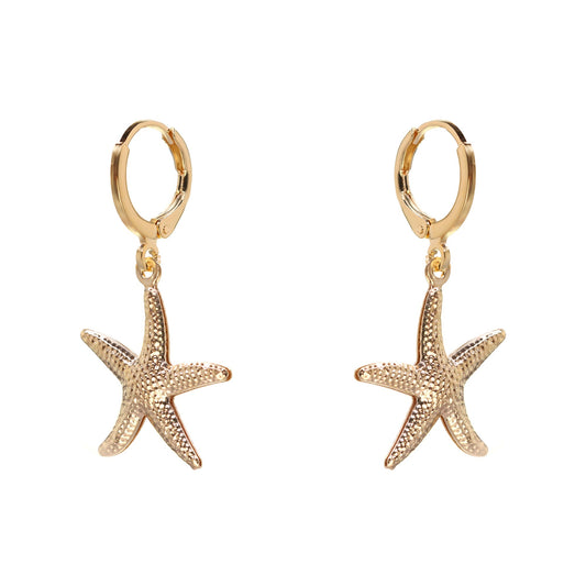 Aros Enchapados en Oro Argollas con Colgantes de Estrellas de Mar