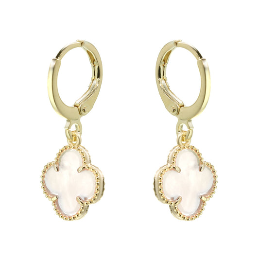 Aros Enchapados en Oro Argollas con Colgantes Estilo Trébol