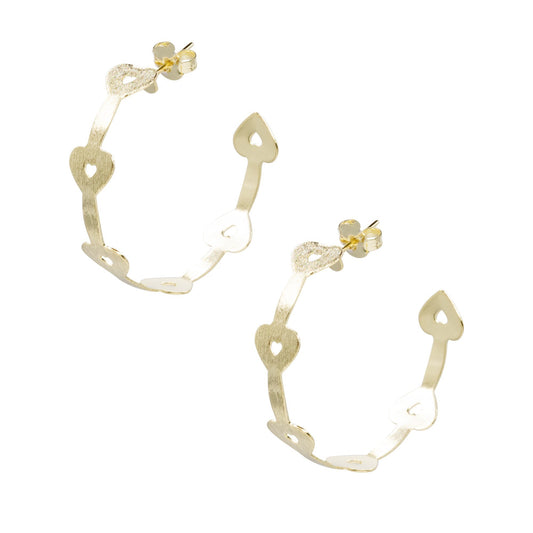 Aros Enchapados en Oro Argollas Corazones Satinados 35mm