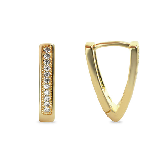 Aros Enchapados en Oro Argollas Estilo Triangular con Circones