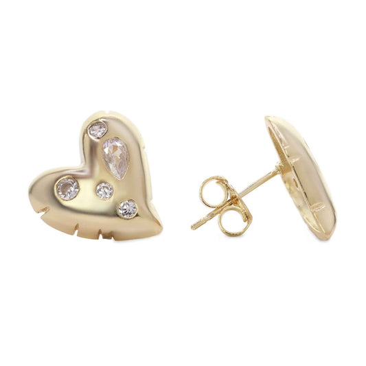Aros Enchapados en Oro Corazones Acanalados con Serie de Circones