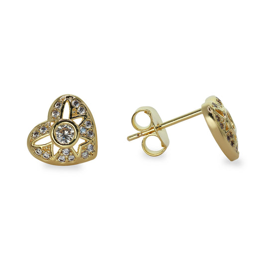 Aros Enchapados en Oro Corazones con Circones