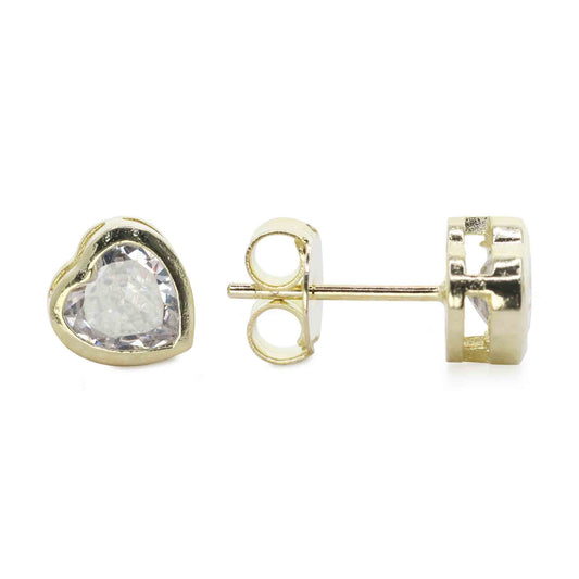 Aros Enchapados en Oro Corazones de Circón 8 mm