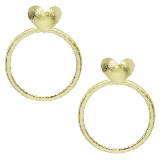Aros Enchapados en Oro Corazones Satinados con argolla