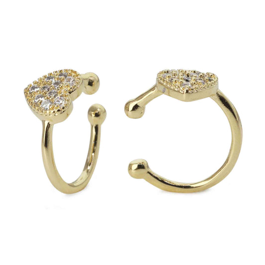 Aros Enchapados en Oro Cuff con Base Corazón con Circones