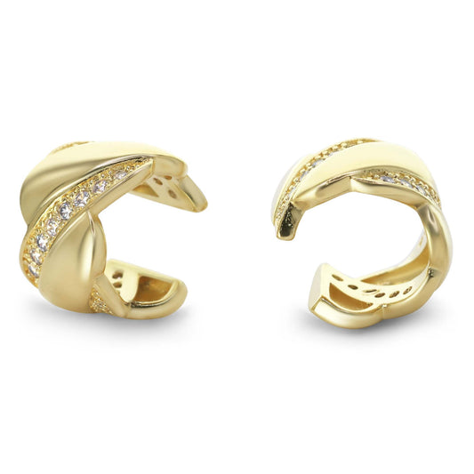 Aros Enchapados en Oro Cuff Diseño Grueso con Circones