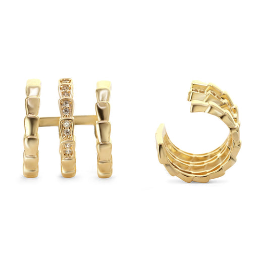 Aros Enchapados en Oro Cuff Triple con Circones