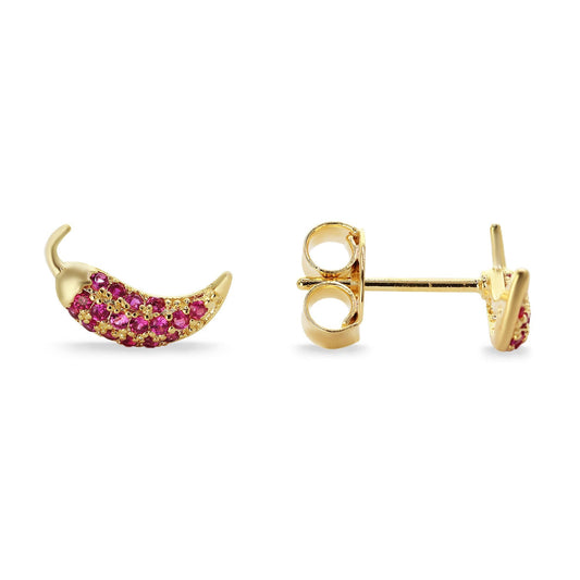 Aros Enchapados en Oro Diseño "Aji" con Pequeños Circones Magenta