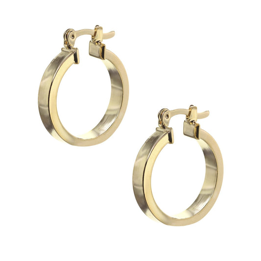 Aros Enchapados en Oro Diseño Argollas Lisas de Borde Cuadrado con Broche Criollo