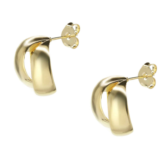 Aros Enchapados en Oro Diseño Bandas Cruzas Lisas