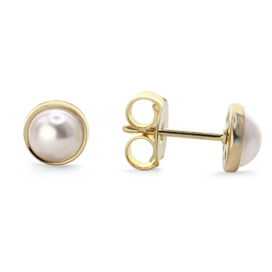 Aros Enchapados en Oro Diseño Botón Perla Imitación 7 mm