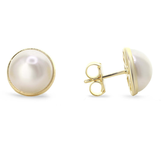 Aros Enchapados en Oro Diseño Botón Perla Imitación