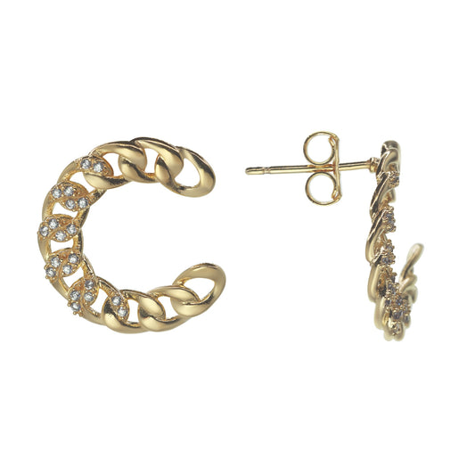 Aros Enchapados en Oro Diseño Cadena con Circones