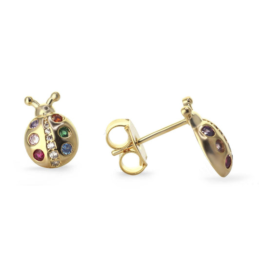 Aros Enchapados en Oro Diseño Chinita de Colores con Circones