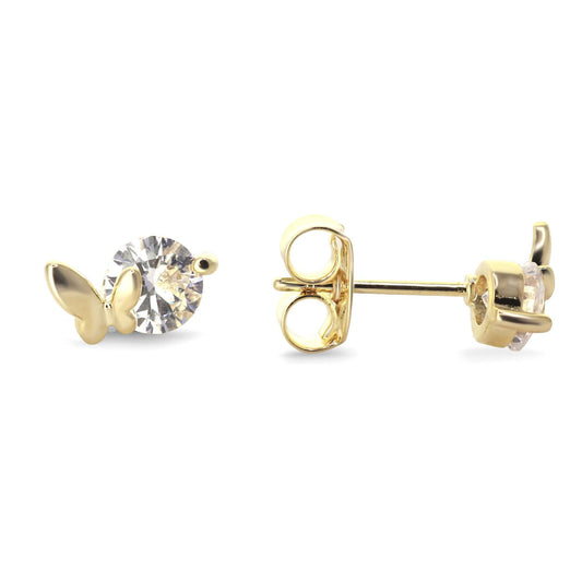 Aros Enchapados en Oro Diseño Circón con Mariposa Horizontal