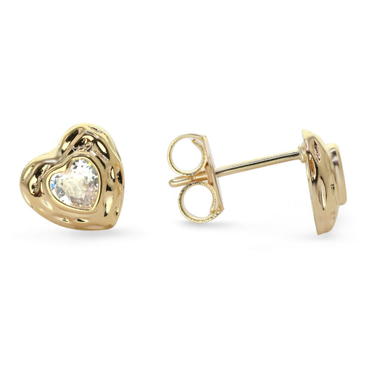 Aros Enchapados en Oro Diseño Corazón con Gran Circón